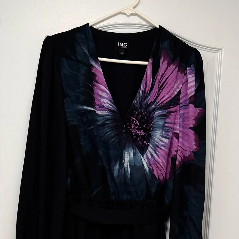 INC tie waist faux wrap dress - Picture 3 of 7
